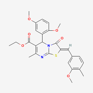 molecular formula C27H28N2O6S B3891947 ETHYL (2Z)-5-(2,5-DIMETHOXYPHENYL)-2-[(3-METHOXY-4-METHYLPHENYL)METHYLIDENE]-7-METHYL-3-OXO-2H,3H,5H-[1,3]THIAZOLO[3,2-A]PYRIMIDINE-6-CARBOXYLATE 