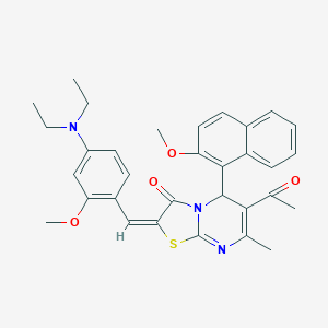 molecular formula C32H33N3O4S B389195 6-acetyl-2-[4-(diethylamino)-2-methoxybenzylidene]-5-(2-methoxy-1-naphthyl)-7-methyl-5H-[1,3]thiazolo[3,2-a]pyrimidin-3(2H)-one 