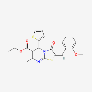 molecular formula C22H20N2O4S2 B3891963 ethyl 2-(2-methoxybenzylidene)-7-methyl-3-oxo-5-(2-thienyl)-2,3-dihydro-5H-[1,3]thiazolo[3,2-a]pyrimidine-6-carboxylate 