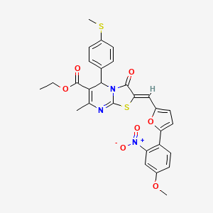 molecular formula C29H25N3O7S2 B3891999 ethyl (2Z)-2-[[5-(4-methoxy-2-nitrophenyl)furan-2-yl]methylidene]-7-methyl-5-(4-methylsulfanylphenyl)-3-oxo-5H-[1,3]thiazolo[3,2-a]pyrimidine-6-carboxylate 