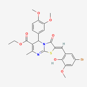 molecular formula C26H25BrN2O7S B3892008 Ethyl (2Z)-2-[(5-bromo-2-hydroxy-3-methoxyphenyl)methylidene]-5-(3,4-dimethoxyphenyl)-7-methyl-3-oxo-2H,3H,5H-[1,3]thiazolo[3,2-A]pyrimidine-6-carboxylate 