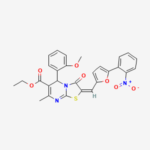 molecular formula C28H23N3O7S B3892019 ethyl 5-(2-methoxyphenyl)-7-methyl-2-{[5-(2-nitrophenyl)-2-furyl]methylene}-3-oxo-2,3-dihydro-5H-[1,3]thiazolo[3,2-a]pyrimidine-6-carboxylate 