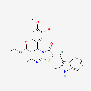 molecular formula C28H27N3O5S B3892063 ethyl 5-(3,4-dimethoxyphenyl)-7-methyl-2-[(2-methyl-1H-indol-3-yl)methylene]-3-oxo-2,3-dihydro-5H-[1,3]thiazolo[3,2-a]pyrimidine-6-carboxylate 
