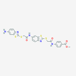 molecular formula C26H21N5O4S4 B389210 Methyl 4-[({[6-({[(6-amino-1,3-benzothiazol-2-yl)sulfanyl]acetyl}amino)-1,3-benzothiazol-2-yl]sulfanyl}acetyl)amino]benzoate 