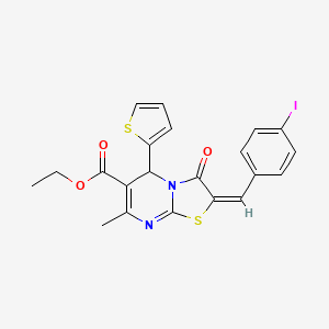 molecular formula C21H17IN2O3S2 B3892111 ethyl 2-(4-iodobenzylidene)-7-methyl-3-oxo-5-(2-thienyl)-2,3-dihydro-5H-[1,3]thiazolo[3,2-a]pyrimidine-6-carboxylate 
