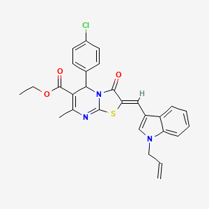 molecular formula C28H24ClN3O3S B3892132 ethyl (2Z)-5-(4-chlorophenyl)-7-methyl-3-oxo-2-{[1-(prop-2-en-1-yl)-1H-indol-3-yl]methylidene}-2,3-dihydro-5H-[1,3]thiazolo[3,2-a]pyrimidine-6-carboxylate 