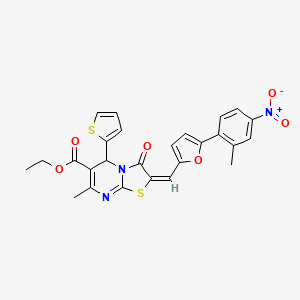 molecular formula C26H21N3O6S2 B3892152 ethyl 7-methyl-2-{[5-(2-methyl-4-nitrophenyl)-2-furyl]methylene}-3-oxo-5-(2-thienyl)-2,3-dihydro-5H-[1,3]thiazolo[3,2-a]pyrimidine-6-carboxylate 