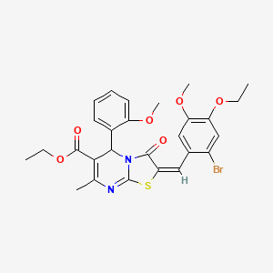 molecular formula C27H27BrN2O6S B3892156 ethyl (2E)-2-[(2-bromo-4-ethoxy-5-methoxyphenyl)methylidene]-5-(2-methoxyphenyl)-7-methyl-3-oxo-5H-[1,3]thiazolo[3,2-a]pyrimidine-6-carboxylate 