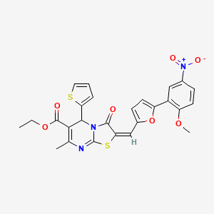 molecular formula C26H21N3O7S2 B3892163 ethyl (2E)-2-[[5-(2-methoxy-5-nitrophenyl)furan-2-yl]methylidene]-7-methyl-3-oxo-5-thiophen-2-yl-5H-[1,3]thiazolo[3,2-a]pyrimidine-6-carboxylate 