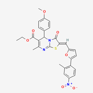 molecular formula C29H25N3O7S B3892169 Ethyl (2Z)-5-(4-methoxyphenyl)-7-methyl-2-{[5-(2-methyl-4-nitrophenyl)furan-2-YL]methylidene}-3-oxo-2H,3H,5H-[1,3]thiazolo[3,2-A]pyrimidine-6-carboxylate 