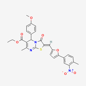 molecular formula C29H25N3O7S B3892174 Ethyl (2Z)-5-(4-methoxyphenyl)-7-methyl-2-{[5-(4-methyl-3-nitrophenyl)furan-2-YL]methylidene}-3-oxo-2H,3H,5H-[1,3]thiazolo[3,2-A]pyrimidine-6-carboxylate 