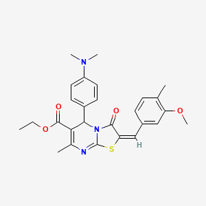 molecular formula C27H29N3O4S B3892200 ethyl (2E)-5-[4-(dimethylamino)phenyl]-2-[(3-methoxy-4-methylphenyl)methylidene]-7-methyl-3-oxo-5H-[1,3]thiazolo[3,2-a]pyrimidine-6-carboxylate 