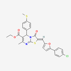 molecular formula C28H23ClN2O4S2 B3892204 ethyl 2-{[5-(4-chlorophenyl)-2-furyl]methylene}-7-methyl-5-[4-(methylthio)phenyl]-3-oxo-2,3-dihydro-5H-[1,3]thiazolo[3,2-a]pyrimidine-6-carboxylate 