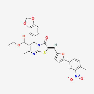 molecular formula C29H23N3O8S B3892211 ethyl (2Z)-5-(1,3-benzodioxol-5-yl)-7-methyl-2-[[5-(4-methyl-3-nitrophenyl)furan-2-yl]methylidene]-3-oxo-5H-[1,3]thiazolo[3,2-a]pyrimidine-6-carboxylate 