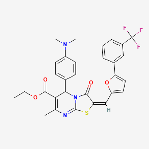 molecular formula C30H26F3N3O4S B3892232 ethyl 5-[4-(dimethylamino)phenyl]-7-methyl-3-oxo-2-({5-[3-(trifluoromethyl)phenyl]-2-furyl}methylene)-2,3-dihydro-5H-[1,3]thiazolo[3,2-a]pyrimidine-6-carboxylate 