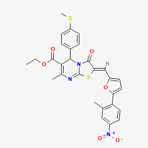 molecular formula C29H25N3O6S2 B3892278 ethyl (2Z)-7-methyl-2-[[5-(2-methyl-4-nitrophenyl)furan-2-yl]methylidene]-5-(4-methylsulfanylphenyl)-3-oxo-5H-[1,3]thiazolo[3,2-a]pyrimidine-6-carboxylate 