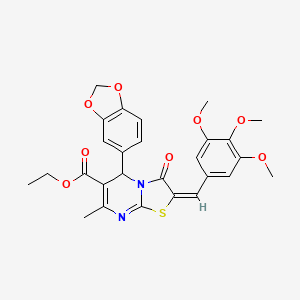 molecular formula C27H26N2O8S B3892321 ethyl 5-(1,3-benzodioxol-5-yl)-7-methyl-3-oxo-2-(3,4,5-trimethoxybenzylidene)-2,3-dihydro-5H-[1,3]thiazolo[3,2-a]pyrimidine-6-carboxylate CAS No. 5833-16-9