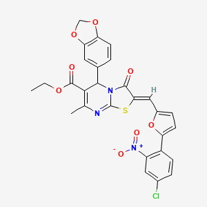 molecular formula C28H20ClN3O8S B3892333 ETHYL (2Z)-5-(2H-1,3-BENZODIOXOL-5-YL)-2-{[5-(4-CHLORO-2-NITROPHENYL)FURAN-2-YL]METHYLIDENE}-7-METHYL-3-OXO-2H,3H,5H-[1,3]THIAZOLO[3,2-A]PYRIMIDINE-6-CARBOXYLATE 