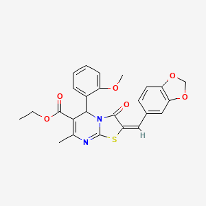 molecular formula C25H22N2O6S B3892343 ethyl (2E)-2-(1,3-benzodioxol-5-ylmethylidene)-5-(2-methoxyphenyl)-7-methyl-3-oxo-5H-[1,3]thiazolo[3,2-a]pyrimidine-6-carboxylate 