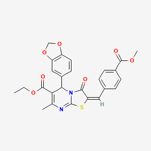 molecular formula C26H22N2O7S B3892369 ethyl (2E)-5-(1,3-benzodioxol-5-yl)-2-[(4-methoxycarbonylphenyl)methylidene]-7-methyl-3-oxo-5H-[1,3]thiazolo[3,2-a]pyrimidine-6-carboxylate 
