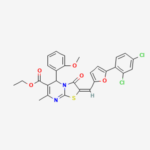 molecular formula C28H22Cl2N2O5S B3892374 ethyl (2E)-2-[[5-(2,4-dichlorophenyl)furan-2-yl]methylidene]-5-(2-methoxyphenyl)-7-methyl-3-oxo-5H-[1,3]thiazolo[3,2-a]pyrimidine-6-carboxylate 