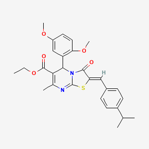 molecular formula C28H30N2O5S B3892378 ethyl (2Z)-5-(2,5-dimethoxyphenyl)-7-methyl-3-oxo-2-[(4-propan-2-ylphenyl)methylidene]-5H-[1,3]thiazolo[3,2-a]pyrimidine-6-carboxylate 