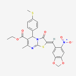 molecular formula C25H21N3O7S2 B3892380 ethyl (2Z)-7-methyl-5-(4-methylsulfanylphenyl)-2-[(6-nitro-1,3-benzodioxol-5-yl)methylidene]-3-oxo-5H-[1,3]thiazolo[3,2-a]pyrimidine-6-carboxylate 