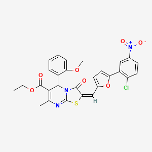 molecular formula C28H22ClN3O7S B3892387 ethyl (2E)-2-[[5-(2-chloro-5-nitrophenyl)furan-2-yl]methylidene]-5-(2-methoxyphenyl)-7-methyl-3-oxo-5H-[1,3]thiazolo[3,2-a]pyrimidine-6-carboxylate 