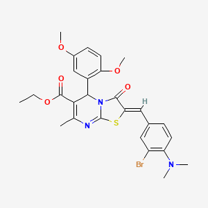 molecular formula C27H28BrN3O5S B3892391 Ethyl (2Z)-2-{[3-bromo-4-(dimethylamino)phenyl]methylidene}-5-(2,5-dimethoxyphenyl)-7-methyl-3-oxo-2H,3H,5H-[1,3]thiazolo[3,2-A]pyrimidine-6-carboxylate 
