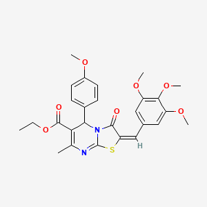 molecular formula C27H28N2O7S B3892405 Ethyl (2E)-5-(4-methoxyphenyl)-7-methyl-3-oxo-2-(3,4,5-trimethoxybenzylidene)-2,3-dihydro-5H-[1,3]thiazolo[3,2-A]pyrimidine-6-carboxylate CAS No. 5833-97-6