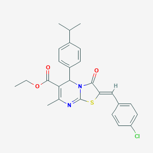 molecular formula C26H25ClN2O3S B389241 ethyl 2-(4-chlorobenzylidene)-5-(4-isopropylphenyl)-7-methyl-3-oxo-2,3-dihydro-5H-[1,3]thiazolo[3,2-a]pyrimidine-6-carboxylate 