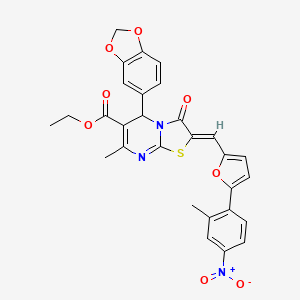 molecular formula C29H23N3O8S B3892415 ETHYL (2Z)-5-(2H-1,3-BENZODIOXOL-5-YL)-7-METHYL-2-{[5-(2-METHYL-4-NITROPHENYL)FURAN-2-YL]METHYLIDENE}-3-OXO-2H,3H,5H-[1,3]THIAZOLO[3,2-A]PYRIMIDINE-6-CARBOXYLATE 