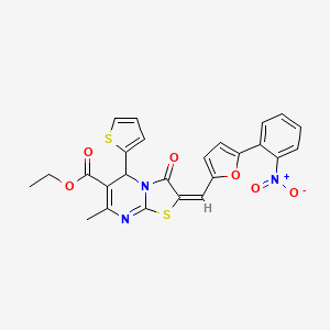 molecular formula C25H19N3O6S2 B3892421 ethyl 7-methyl-2-{[5-(2-nitrophenyl)-2-furyl]methylene}-3-oxo-5-(2-thienyl)-2,3-dihydro-5H-[1,3]thiazolo[3,2-a]pyrimidine-6-carboxylate 