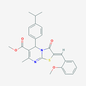 molecular formula C26H26N2O4S B389243 methyl 5-(4-isopropylphenyl)-2-(2-methoxybenzylidene)-7-methyl-3-oxo-2,3-dihydro-5H-[1,3]thiazolo[3,2-a]pyrimidine-6-carboxylate 