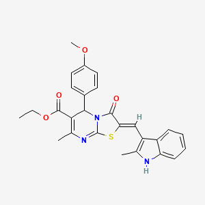 molecular formula C27H25N3O4S B3892449 ETHYL (2Z)-5-(4-METHOXYPHENYL)-7-METHYL-2-[(2-METHYL-1H-INDOL-3-YL)METHYLIDENE]-3-OXO-2H,3H,5H-[1,3]THIAZOLO[3,2-A]PYRIMIDINE-6-CARBOXYLATE 