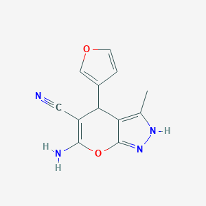 molecular formula C12H10N4O2 B389245 6-Amino-4-(3-furyl)-3-methyl-1,4-dihydropyrano[2,3-c]pyrazole-5-carbonitrile CAS No. 350715-02-5