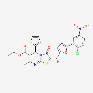 molecular formula C25H18ClN3O6S2 B3892466 ethyl 2-{[5-(2-chloro-5-nitrophenyl)-2-furyl]methylene}-7-methyl-3-oxo-5-(2-thienyl)-2,3-dihydro-5H-[1,3]thiazolo[3,2-a]pyrimidine-6-carboxylate 