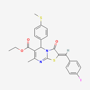 molecular formula C24H21IN2O3S2 B3892471 ethyl (2Z)-2-[(4-iodophenyl)methylidene]-7-methyl-5-(4-methylsulfanylphenyl)-3-oxo-5H-[1,3]thiazolo[3,2-a]pyrimidine-6-carboxylate 