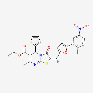 molecular formula C26H21N3O6S2 B3892477 ethyl 7-methyl-2-{[5-(2-methyl-5-nitrophenyl)-2-furyl]methylene}-3-oxo-5-(2-thienyl)-2,3-dihydro-5H-[1,3]thiazolo[3,2-a]pyrimidine-6-carboxylate 