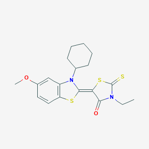 molecular formula C19H22N2O2S3 B389248 5-(3-cyclohexyl-5-methoxy-1,3-benzothiazol-2(3H)-ylidene)-3-ethyl-2-thioxo-1,3-thiazolidin-4-one 