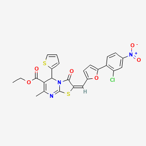 molecular formula C25H18ClN3O6S2 B3892485 ethyl (2E)-2-[[5-(2-chloro-4-nitrophenyl)furan-2-yl]methylidene]-7-methyl-3-oxo-5-thiophen-2-yl-5H-[1,3]thiazolo[3,2-a]pyrimidine-6-carboxylate 