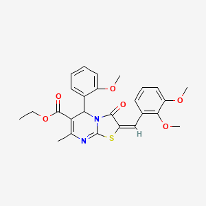 molecular formula C26H26N2O6S B3892492 ethyl (2E)-2-[(2,3-dimethoxyphenyl)methylidene]-5-(2-methoxyphenyl)-7-methyl-3-oxo-5H-[1,3]thiazolo[3,2-a]pyrimidine-6-carboxylate 