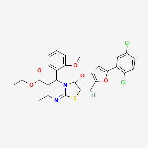 molecular formula C28H22Cl2N2O5S B3892495 ethyl (2E)-2-[[5-(2,5-dichlorophenyl)furan-2-yl]methylidene]-5-(2-methoxyphenyl)-7-methyl-3-oxo-5H-[1,3]thiazolo[3,2-a]pyrimidine-6-carboxylate 