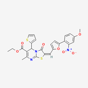 molecular formula C26H21N3O7S2 B3892496 ethyl (2E)-2-[[5-(4-methoxy-2-nitrophenyl)furan-2-yl]methylidene]-7-methyl-3-oxo-5-thiophen-2-yl-5H-[1,3]thiazolo[3,2-a]pyrimidine-6-carboxylate 