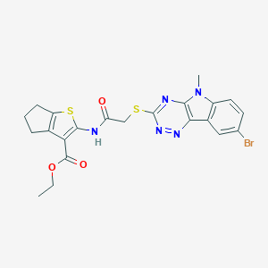 molecular formula C22H20BrN5O3S2 B389250 ethyl 2-({[(8-bromo-5-methyl-5H-[1,2,4]triazino[5,6-b]indol-3-yl)sulfanyl]acetyl}amino)-5,6-dihydro-4H-cyclopenta[b]thiophene-3-carboxylate 