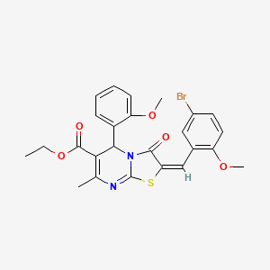 molecular formula C25H23BrN2O5S B3892515 ethyl (2E)-2-[(5-bromo-2-methoxyphenyl)methylidene]-5-(2-methoxyphenyl)-7-methyl-3-oxo-5H-[1,3]thiazolo[3,2-a]pyrimidine-6-carboxylate 