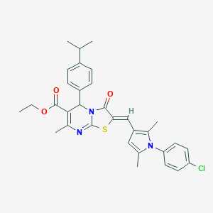molecular formula C32H32ClN3O3S B389253 ETHYL (2Z)-2-{[1-(4-CHLOROPHENYL)-2,5-DIMETHYL-1H-PYRROL-3-YL]METHYLIDENE}-7-METHYL-3-OXO-5-[4-(PROPAN-2-YL)PHENYL]-2H,3H,5H-[1,3]THIAZOLO[3,2-A]PYRIMIDINE-6-CARBOXYLATE 