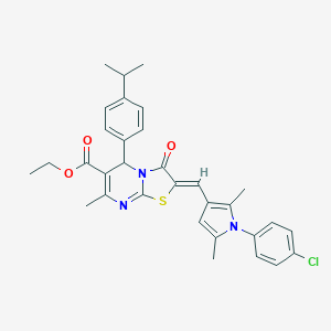 molecular formula C32H32ClN3O3S B389253 ethyl 2-{[1-(4-chlorophenyl)-2,5-dimethyl-1H-pyrrol-3-yl]methylene}-5-(4-isopropylphenyl)-7-methyl-3-oxo-2,3-dihydro-5H-[1,3]thiazolo[3,2-a]pyrimidine-6-carboxylate 