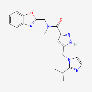 molecular formula C20H22N6O2 B3892728 N-(1,3-benzoxazol-2-ylmethyl)-N-methyl-5-[(2-propan-2-ylimidazol-1-yl)methyl]-1H-pyrazole-3-carboxamide 