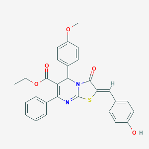 molecular formula C29H24N2O5S B389291 ETHYL (2Z)-2-[(4-HYDROXYPHENYL)METHYLIDENE]-5-(4-METHOXYPHENYL)-3-OXO-7-PHENYL-2H,3H,5H-[1,3]THIAZOLO[3,2-A]PYRIMIDINE-6-CARBOXYLATE 